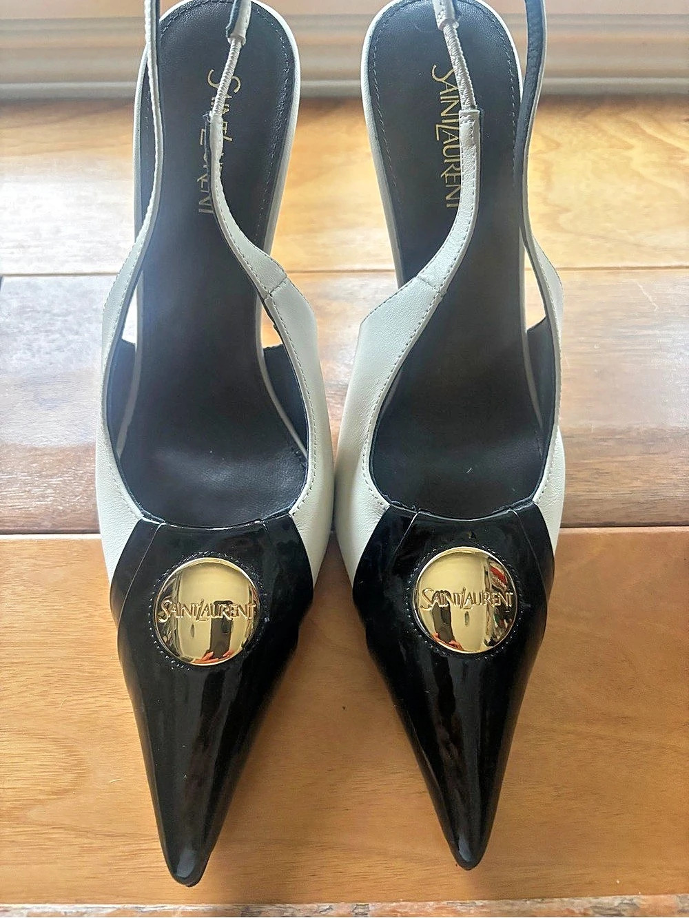 Saint Laurent Babylone Breteuil Slingback Pumps Heels Black & White